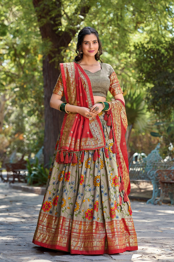 Tussar Silk &  Kalamkari Print  Wedding Wear Lehenga Choli With Dupatta