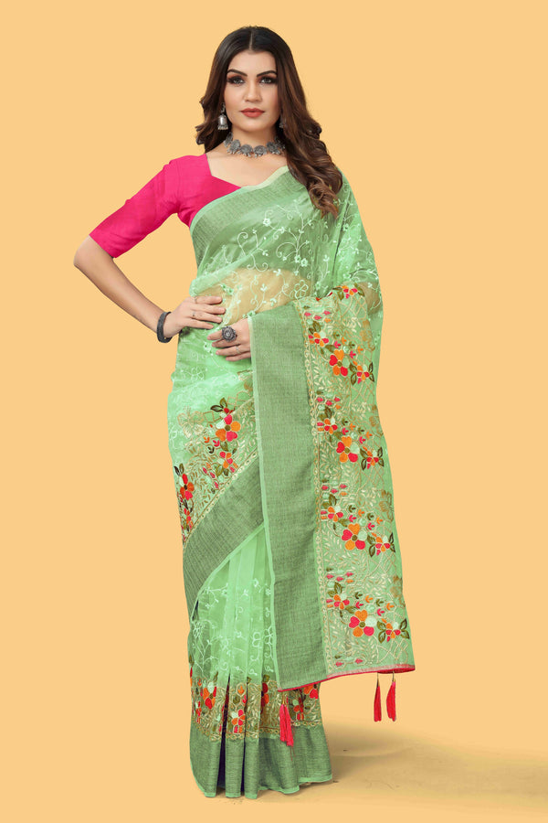 Beautiful Party Wear Saree Multi Color Thread And Zari-Dori Work