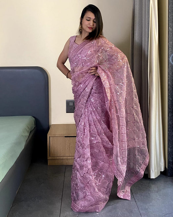 Designer Saree With Zari Dori With Embroidered Lace Border
