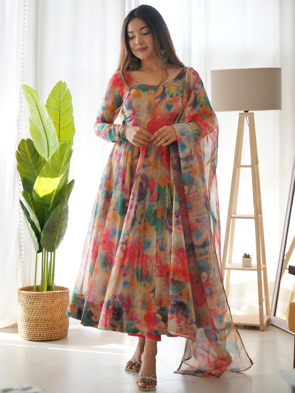 Party Wear Beautiful Anarkali Gown, Pent And Dupatta