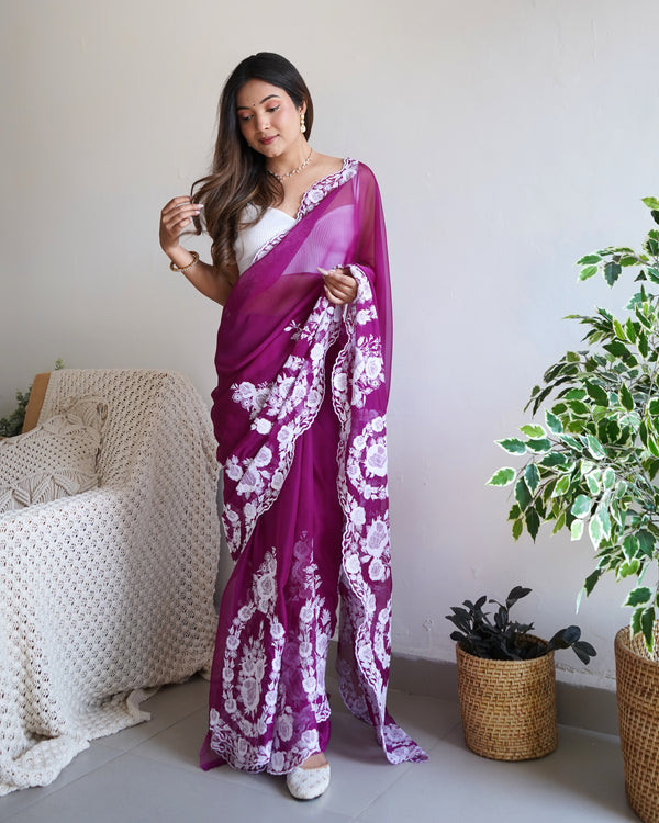 Fancy Saree With Beautiful Thread Work & Cut Dana Embroidery