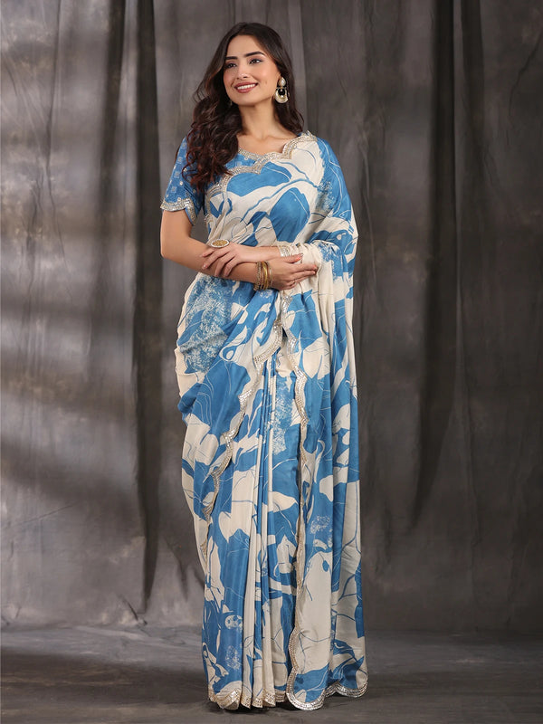 Designer Party Wear Look Saree With Beautiful Floral Digital Print