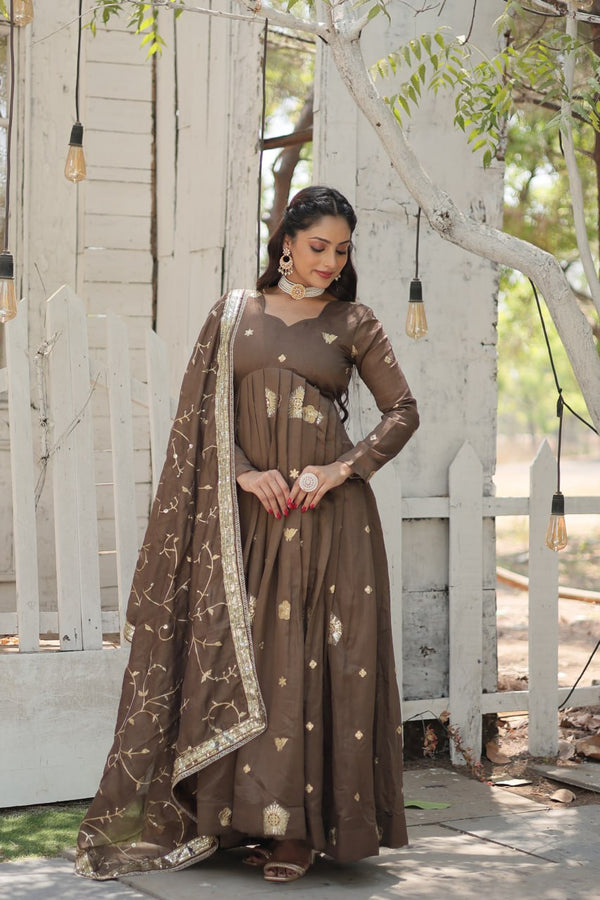 Party Wear Look Gown With Rich Sequins Embroidered Work