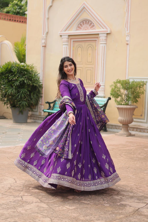 Designer Party Wear Look Gown With Sequins Embroidery Work