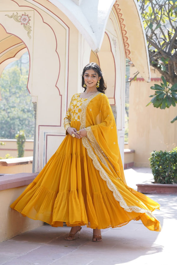 Party Wear Look Designer Gown And Dupatta With Sequins Embroidered Work