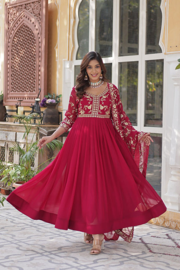 Designer Party Wear Look Gown With Sequins-Multi Embroidered Work