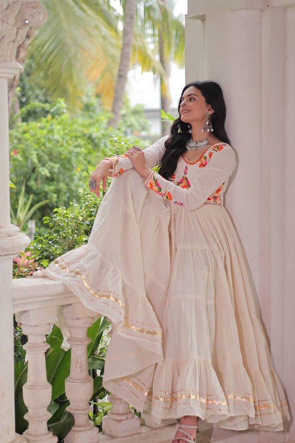 Navratri Special Beautiful Gown With Multi Thread Embroidered