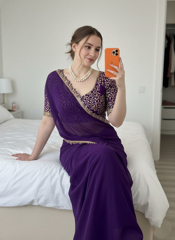 Beautiful Saree With Embroidery Work Lace Border