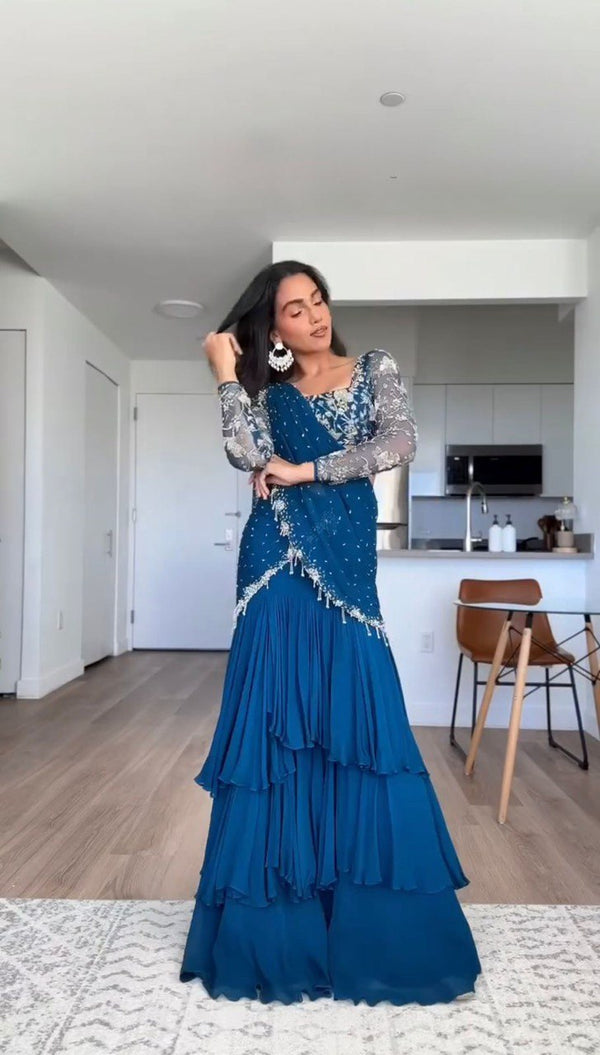Party Wear Look Ready To Wear Lehenga Saree
