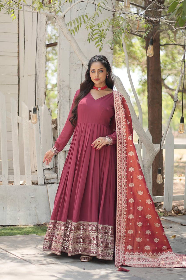 Party Wear Gown With Rich Sequins Embroidered Work