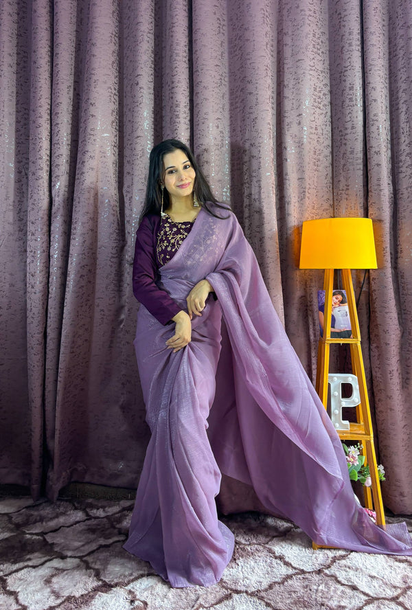 Party Wear Look Saree And Blouse With Sequins & Dori Work