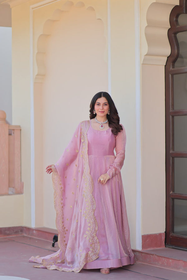 Designer Gown With Sequins-Multi Embroidered Work