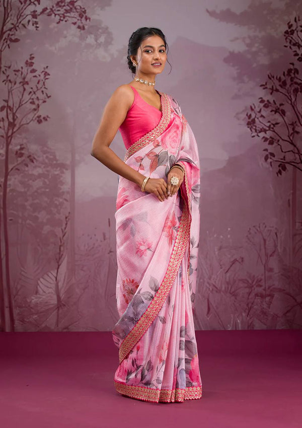 Party Wear Look Designer Saree With Beautiful Floral Print