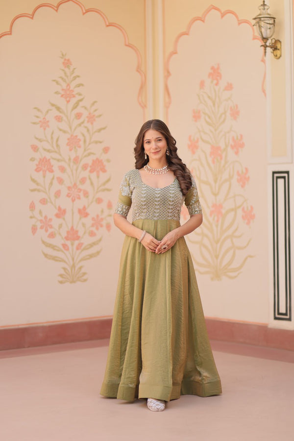 Party Wear Beautiful Gown With Beads Embroidered Work