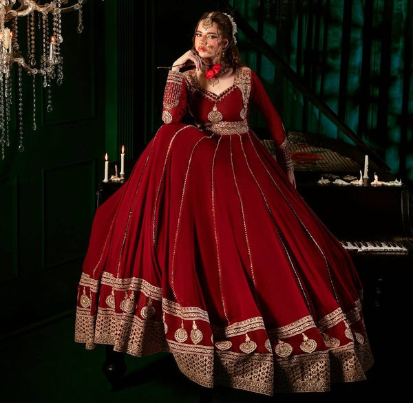 Designer Gown, Pent & Dupatta With Embroidery Sequence Work