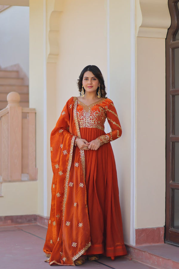 Party Wear Gown With Zari & Sequins Embroidered work