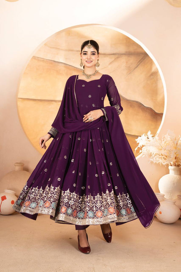 Party Wear Look Gown With Sequin & Multi Thread Embroidery