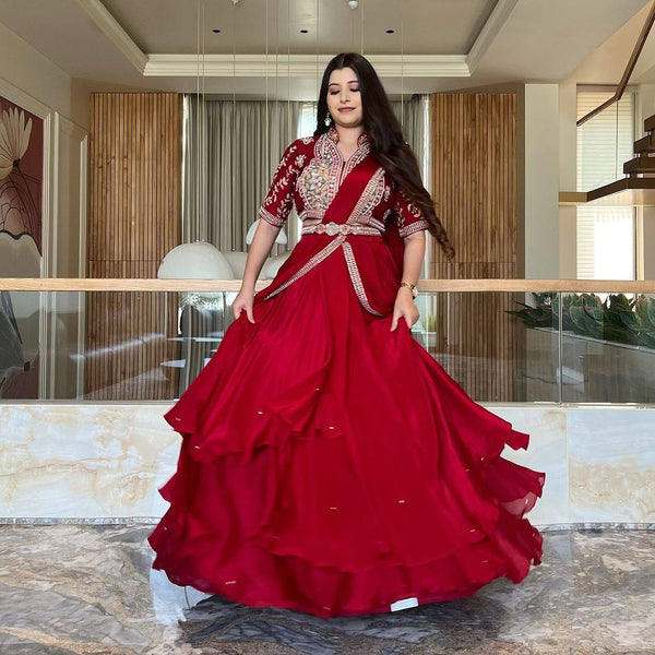 Party Wear Look Lehenga Saree With Moti Work