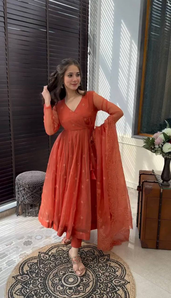 Party Wear Look Designer Top-Bottom And Dupatta With Embroidery Work