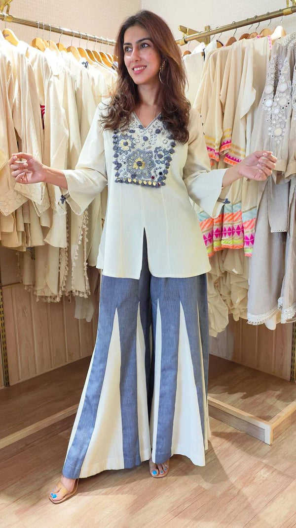 Party Wear Look Top And Bottom With Real Mirror And Embroidery Work