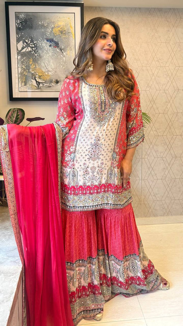 Party Wear Look Designer Suit Set With Mirror Work