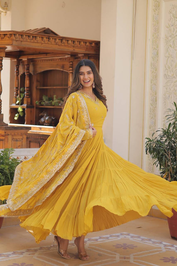 Designer Party Wear Gown With Sequins And Embroidered Work
