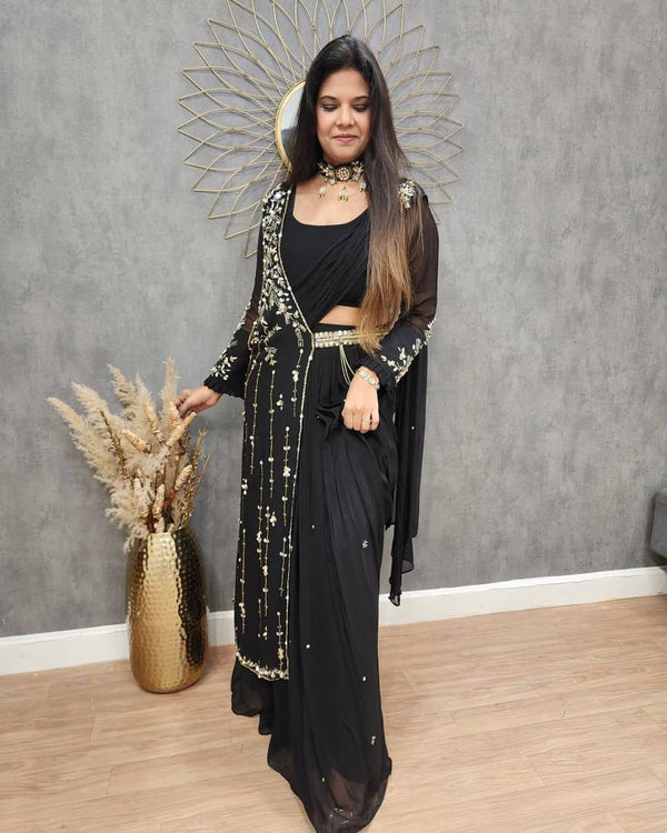 Party Wear Look Beautiful Saree With Embroidery Work