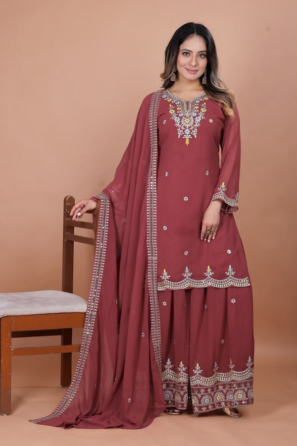 Designer Sharara Suit With Coding Sequence Embroidered Work