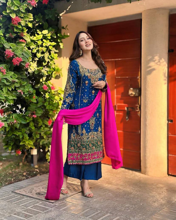 Party Wear Look Designer Top And Bottom With Dupatta