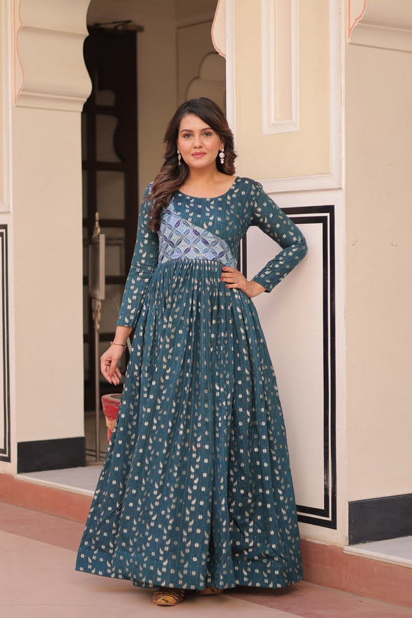 Party Look Wear Beautiful Gown With Weaving Work