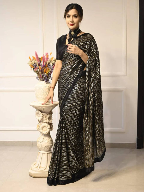 Party Wear Look Designer Saree With Sequins Work All Over