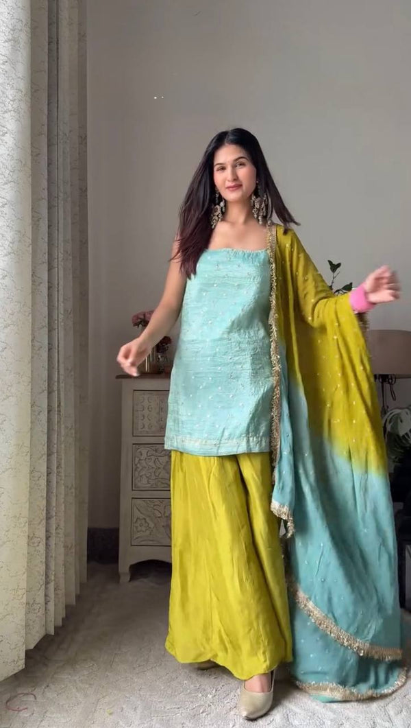 Party Wear Look Suit Set With Sequence And Thread Work
