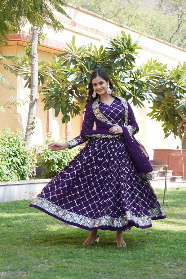 Party Wear look Gown With Sequins Embroidered Work