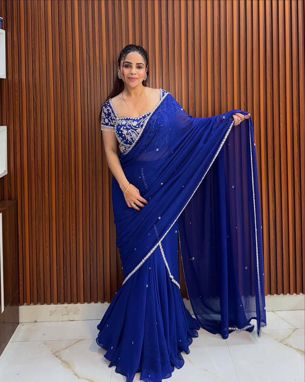 Party Wear Look Lehenga Saree With Thread And Sequence Work