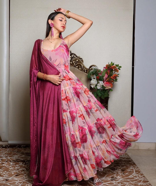 Beautiful Digital Printed Anarkali Suit-Bottom And Dupatta