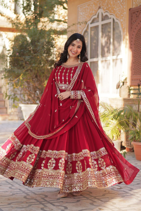 Party Wear Look Gown And Dupatta With Sequins Embroidered Work