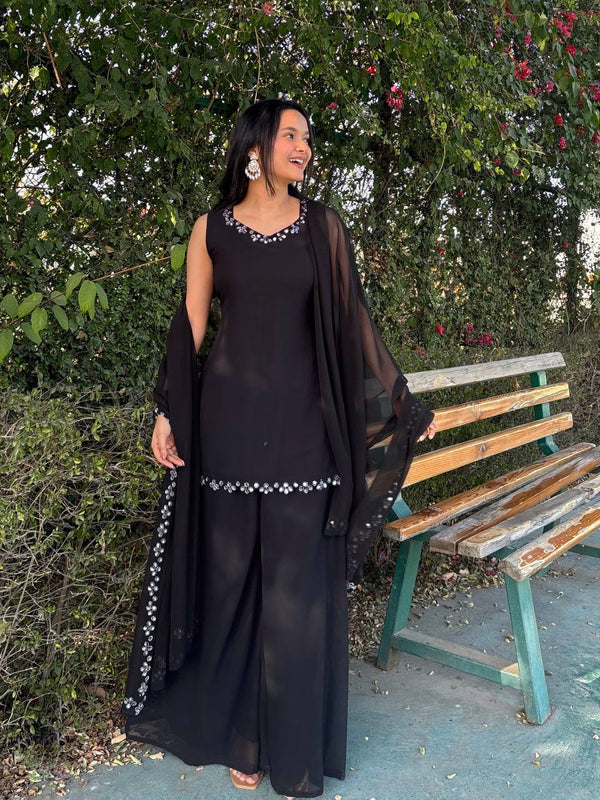 Party Wear Look Top-Bottom And Dupatta With Real Mirror Work