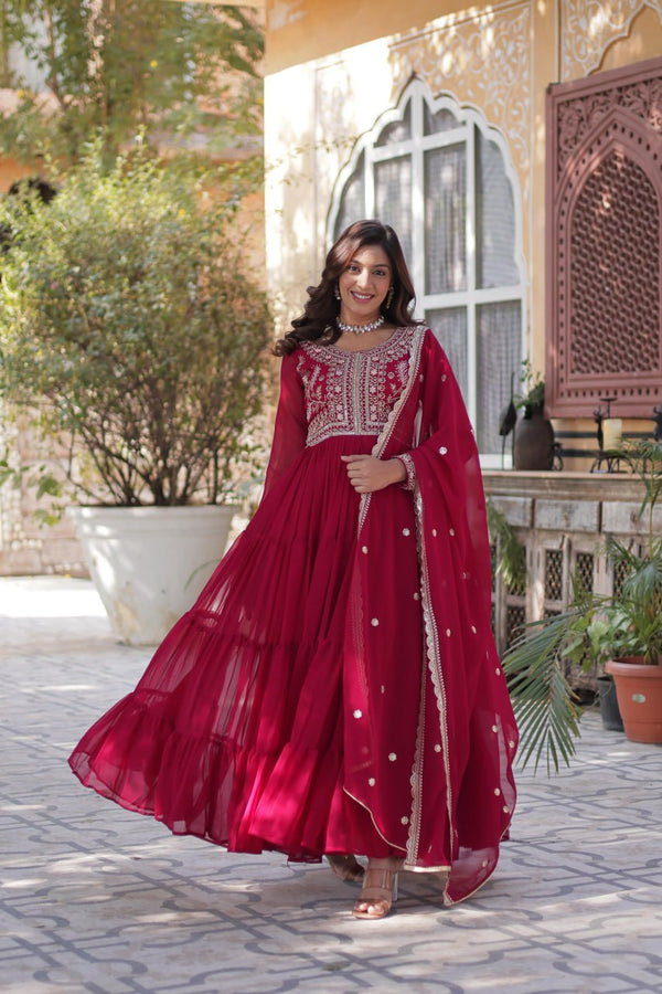 Party Wear Look Designer Gown With Embroidered Pearl Work