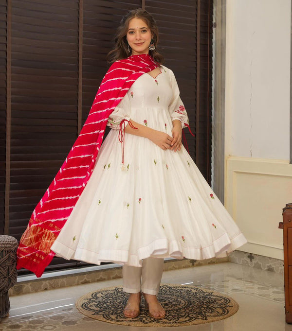 Party Wear Look Anarkali Suit - Bottom & Dupatta With Embroidery Work
