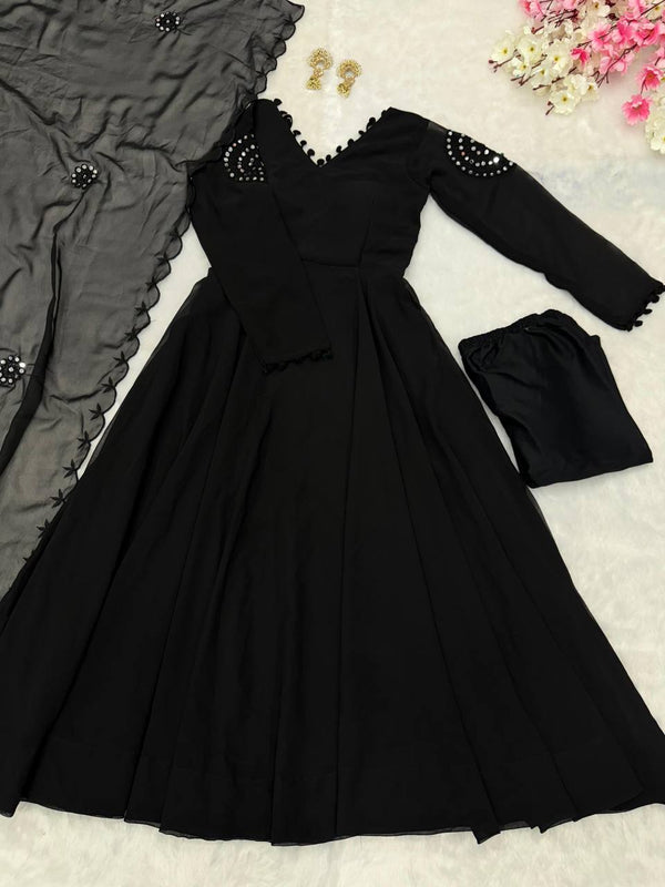 Party Wear Look Suit Set With Embroidery And Real Mirror Work