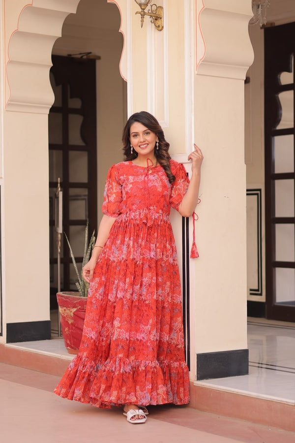 Designer Party Wear Look Gown With Beautiful Print