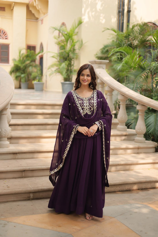 Party Wear Look Gown With Sequins-Multi Embroidered Work