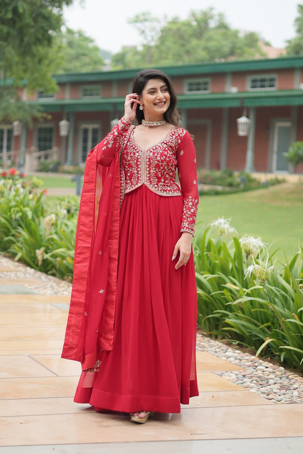 Party Wear Look Gown With Sequins-Multi Embroidered Work
