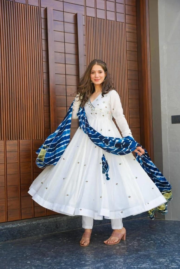 Party Wear Anarkali Suit -Bottom And Dupatta With Embroidery Work