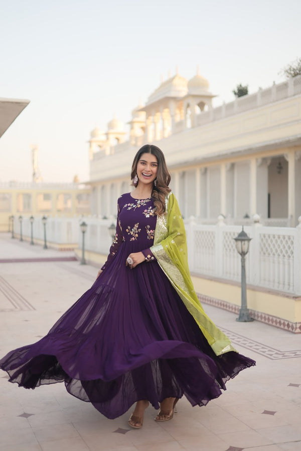 Party Wear Look Designer Gown With Embroidered And Multi-Sequins Work