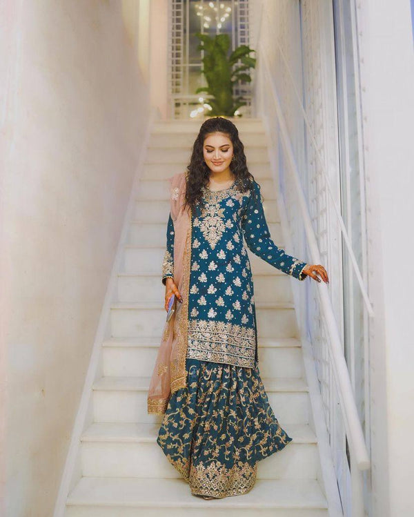 Party Wear Look Designer Top And Bottom With Dupatta