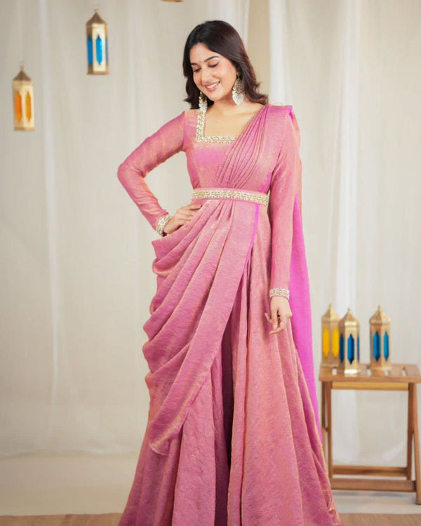 Party Wear Look Beautiful Gown And Dupatta With Hand Work
