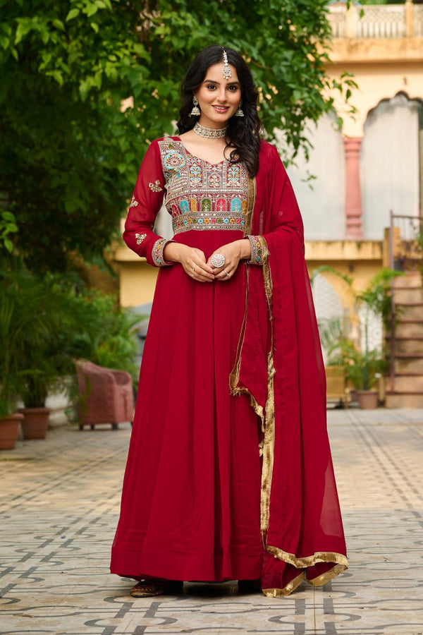 Party Wear Gown With Sequins & Multi Thread Embroidered Work