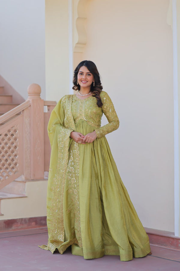 Party Wear Look Gown With Sequins & Multi Embroidered Work
