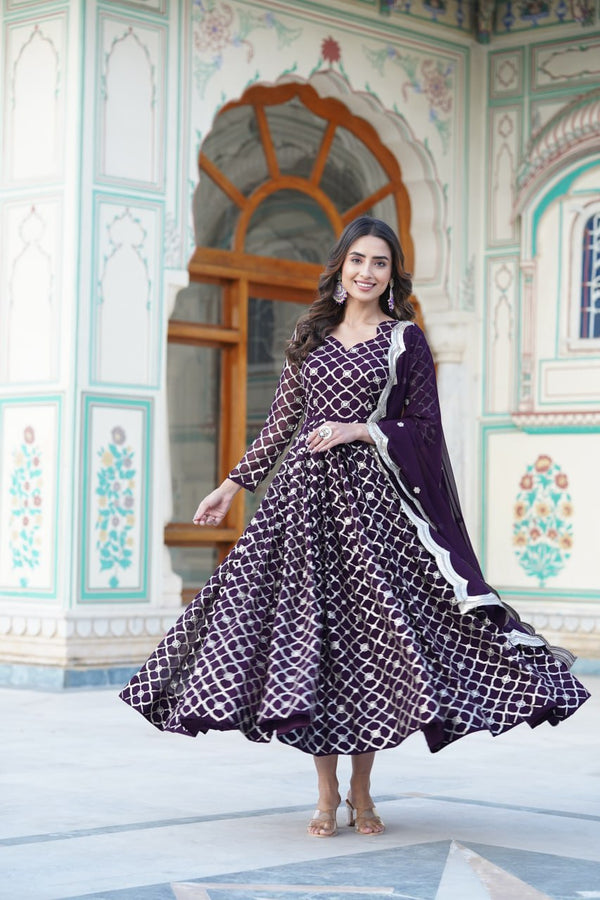 Party Wear Look Gown With Rich Sequins And Embroidered Cut Work